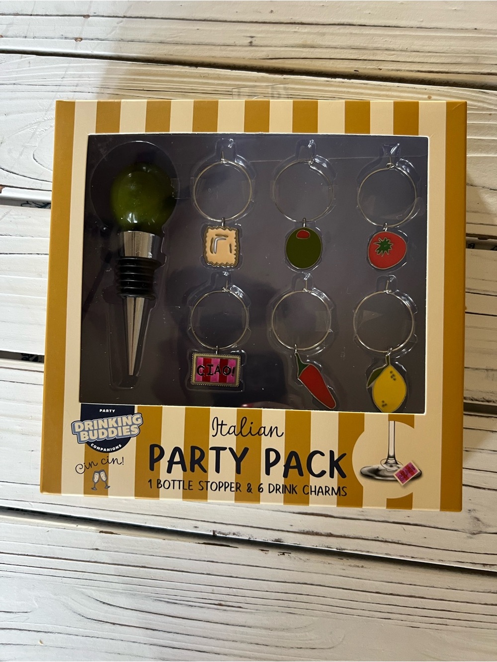 NWT. One bottle stopper, and six drink charms